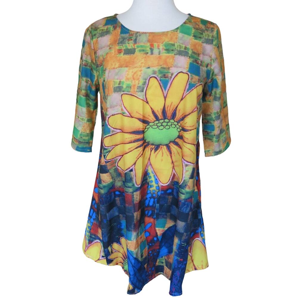 HUANG JIN WU DRESS Size S Hippie Floral Colorful Artsy Hip Boho Festival